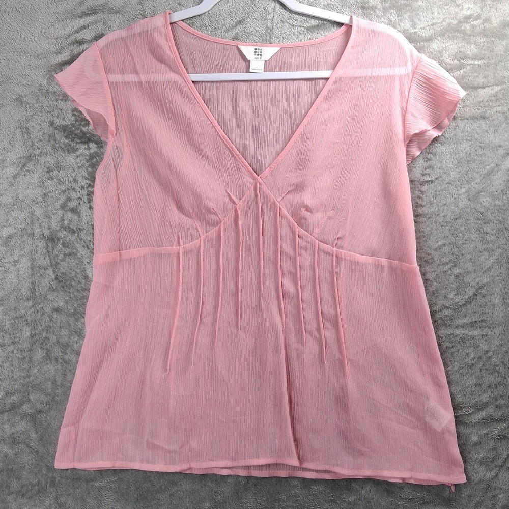 Apt. 9 Pink Chiffon V-Neck Flutter Sleeve Blouse Large Sheer Lightweight